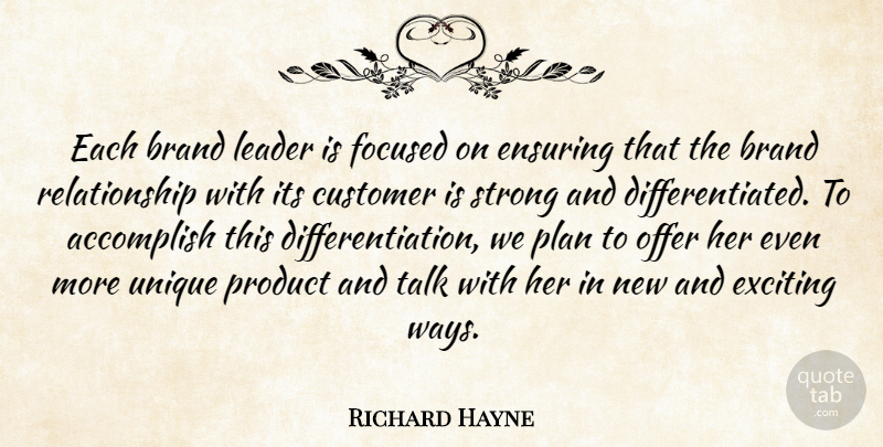 Richard Hayne Quote About Accomplish, Brand, Customer, Ensuring, Exciting: Each Brand Leader Is Focused...