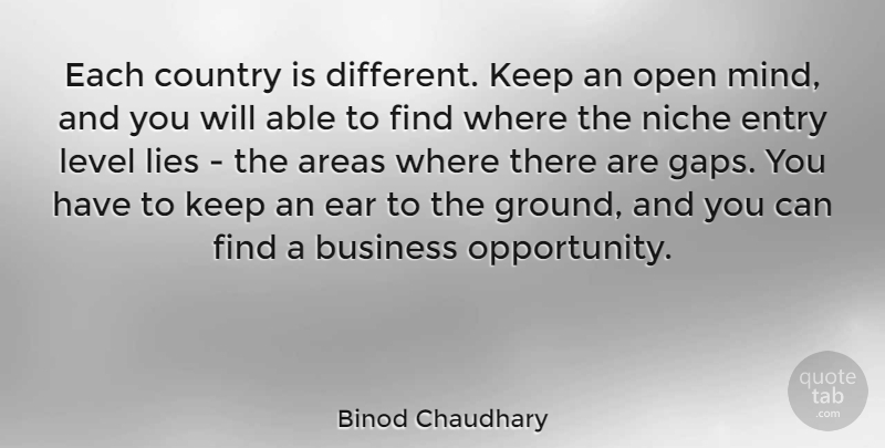 Binod Chaudhary Quote About Areas, Business, Country, Ear, Entry: Each Country Is Different Keep...