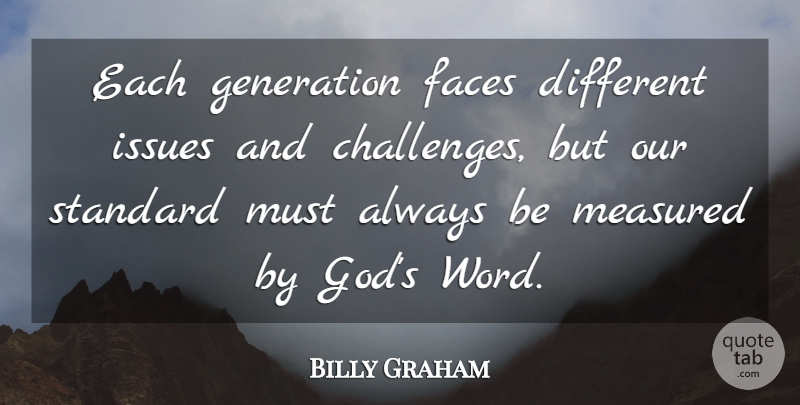 Billy Graham Quote About Issues, Challenges, Faces: Each Generation Faces Different Issues...