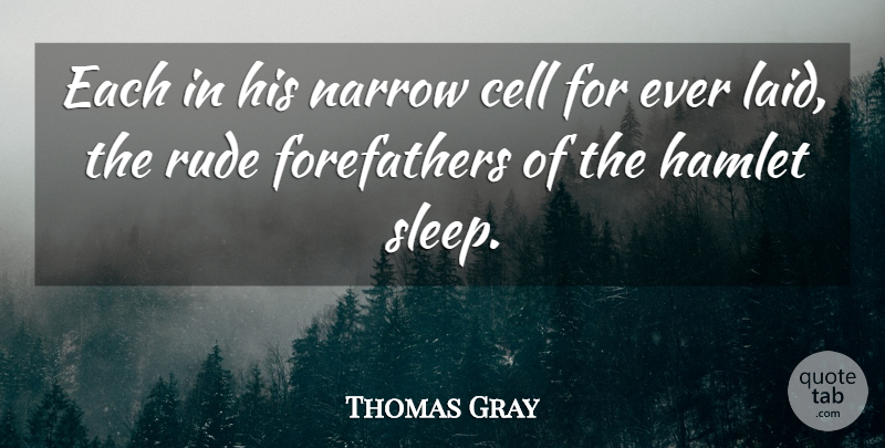 Thomas Gray Quote About Cell, Death, Hamlet, Narrow, Rude: Each In His Narrow Cell...