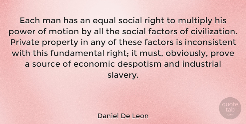 Daniel De Leon Quote About Men, Civilization, Tyrants: Each Man Has An Equal...