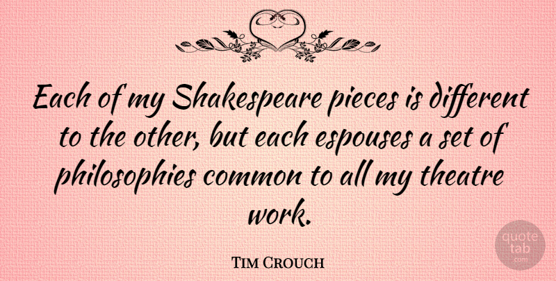 Tim Crouch Quote About Common, Shakespeare, Work: Each Of My Shakespeare Pieces...