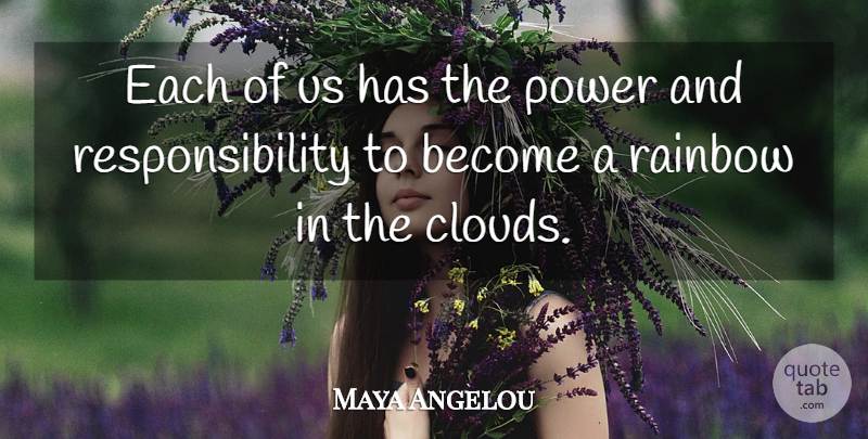 Maya Angelou Quote About Responsibility, Clouds, Rainbow: Each Of Us Has The...
