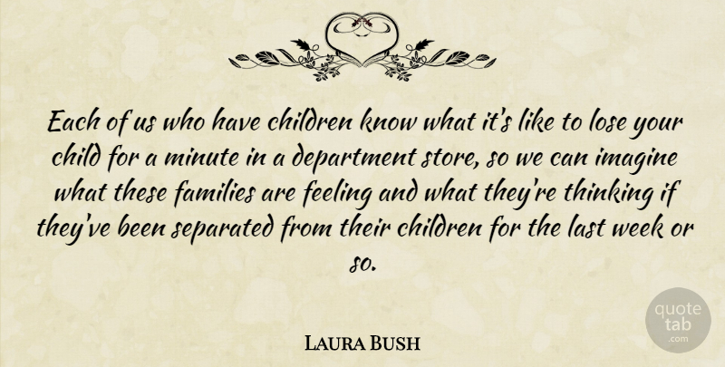 Laura Bush Quote About Children, Department, Families, Feeling, Imagine: Each Of Us Who Have...