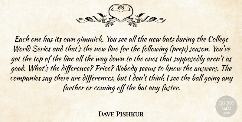 Dave Pishkur Quote About Ball, Bats, College, Coming, Companies: Each One Has Its Own...