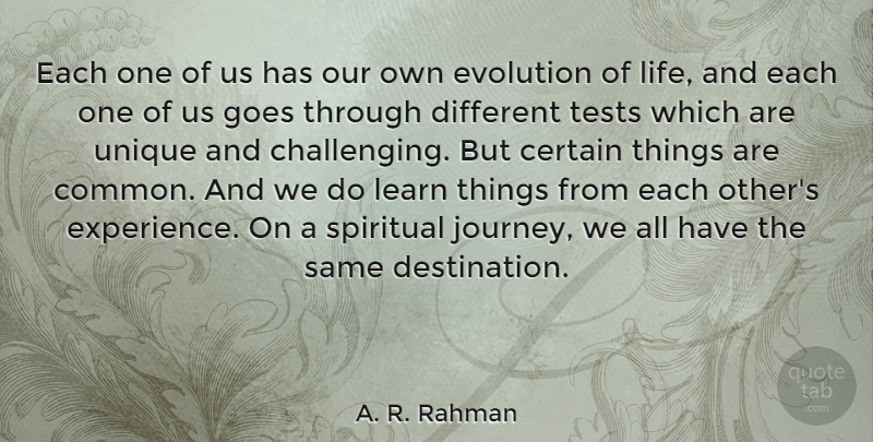 A. R. Rahman Quote About Spiritual, Unique, Journey: Each One Of Us Has...