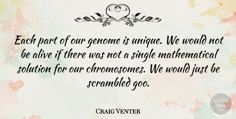 Craig Venter Quote About Genome, Single: Each Part Of Our Genome...