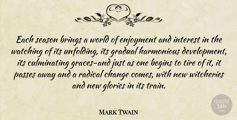 Mark Twain Quote About Nature, Grace, Passing Away: Each Season Brings A World...