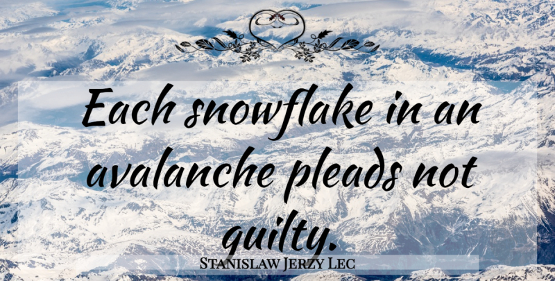Stanislaw Jerzy Lec Quote About Inspirational, Forgiveness, Atheism: Each Snowflake In An Avalanche...