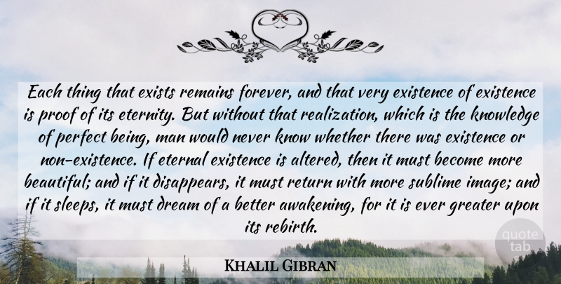 Khalil Gibran Quote About Beautiful, Dream, Sleep: Each Thing That Exists Remains...