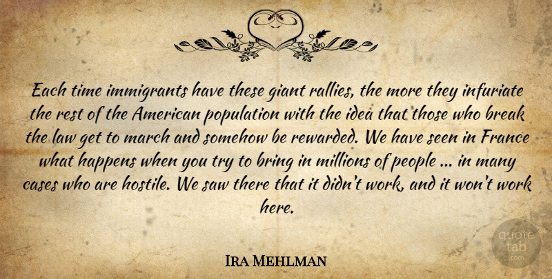 Ira Mehlman Quote About Break, Bring, Cases, France, Giant: Each Time Immigrants Have These...