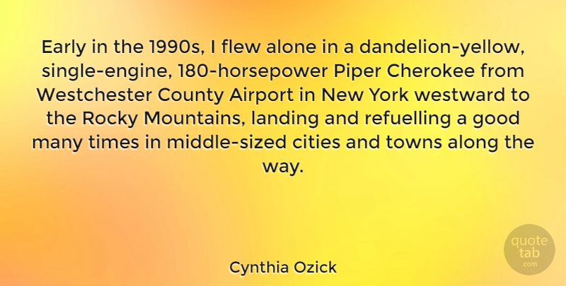 Cynthia Ozick Quote About Airport, Alone, Along, Cherokee, Cities: Early In The 1990s I...