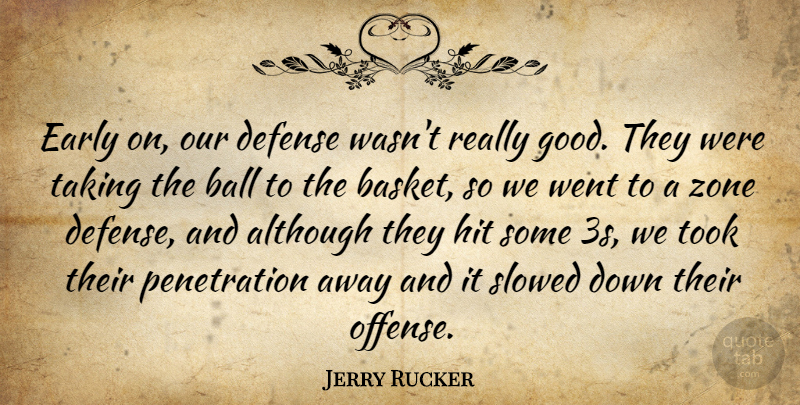 Jerry Rucker Quote About Although, Ball, Defense, Early, Hit: Early On Our Defense Wasnt...
