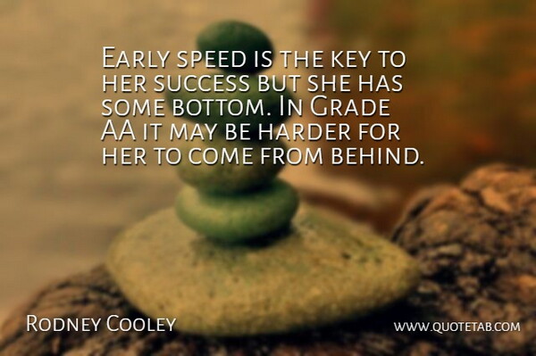 Rodney Cooley Quote About Early, Grade, Harder, Key, Speed: Early Speed Is The Key...