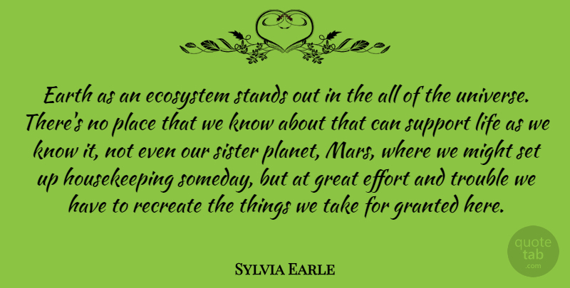 Sylvia Earle Quote About Ecosystems, Support, Effort: Earth As An Ecosystem Stands...