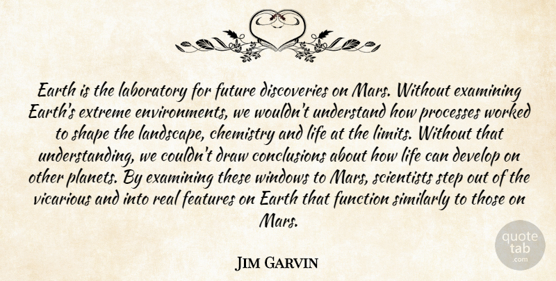 Jim Garvin Quote About Chemistry, Develop, Draw, Earth, Examining: Earth Is The Laboratory For...