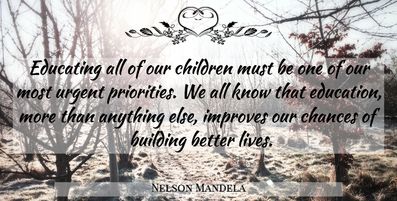 Nelson Mandela Quote About Children, Priorities, Chance: Educating All Of Our Children...