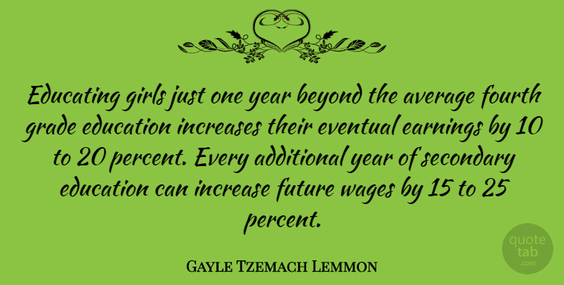 Gayle Tzemach Lemmon Quote About Additional, Average, Beyond, Earnings, Educating: Educating Girls Just One Year...
