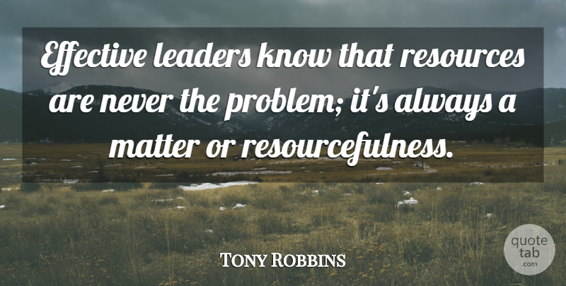 Tony Robbins Quote About Leader, Inner Strength, Matter: Effective Leaders Know That Resources...