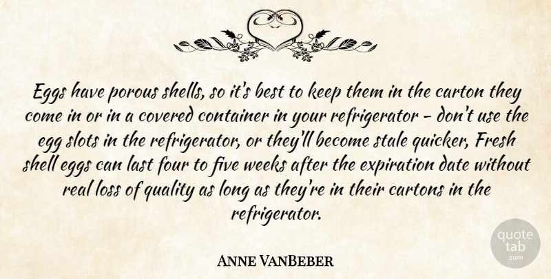 Anne VanBeber Quote About Best, Container, Covered, Date, Egg: Eggs Have Porous Shells So...