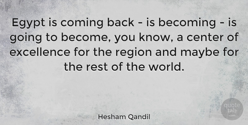 Hesham Qandil Quote About Egypt, Excellence, World: Egypt Is Coming Back Is...