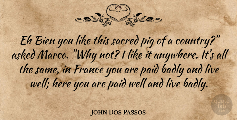 John Dos Passos Quote About Country, Pigs, Why Not: Eh Bien You Like This...
