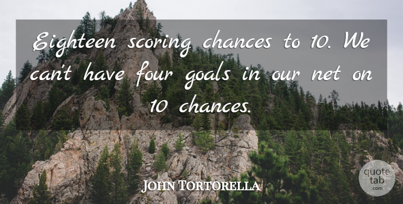 John Tortorella Quote About Chances, Eighteen, Four, Goals, Net: Eighteen Scoring Chances To 10...