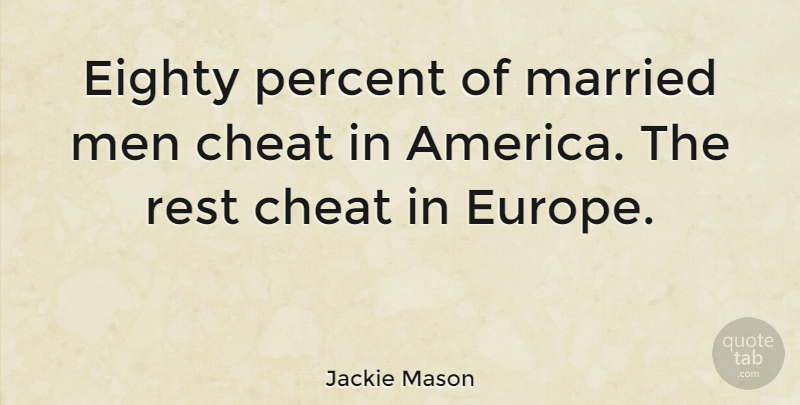 Jackie Mason Quote About Marriage, Funny Love, Cheating: Eighty Percent Of Married Men...