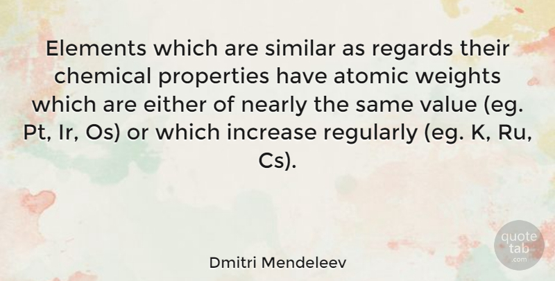 Dmitri Mendeleev Quote About Irs, Elements, Weight: Elements Which Are Similar As...