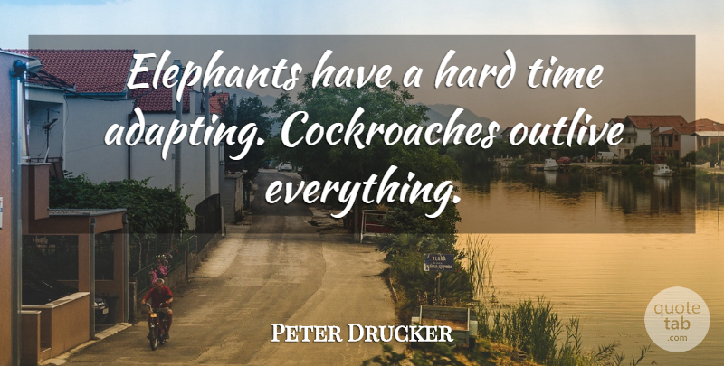 Peter Drucker Quote About Hard Times, Elephants, Cockroaches: Elephants Have A Hard Time...