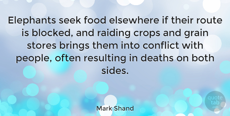 Mark Shand Quote About Both, Brings, Crops, Deaths, Elephants: Elephants Seek Food Elsewhere If...