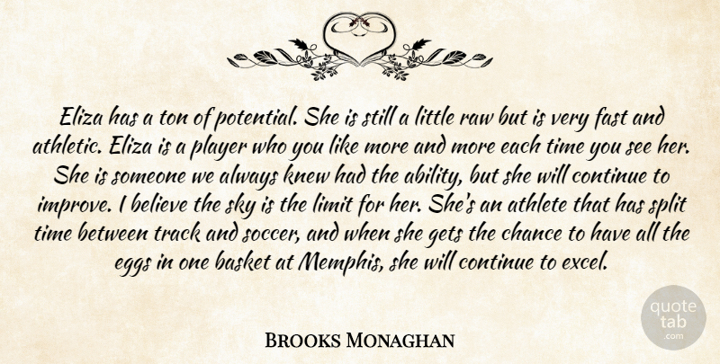 Brooks Monaghan Quote About Athlete, Basket, Believe, Chance, Continue: Eliza Has A Ton Of...
