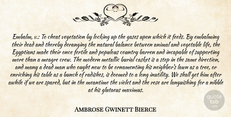 Ambrose Gwinett Bierce Quote About Animal, Awhile, Balance, Barren, Bunch: Embalm V To Cheat Vegetation...