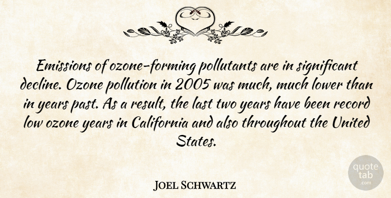 Joel Schwartz Quote About California, Emissions, Last, Lower, Pollution: Emissions Of Ozone Forming Pollutants...