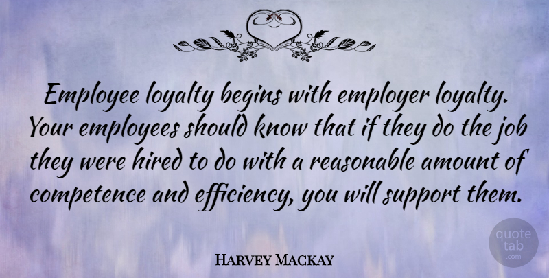 Harvey Mackay Quote About Loyalty, Jobs, Support: Employee Loyalty Begins With Employer...