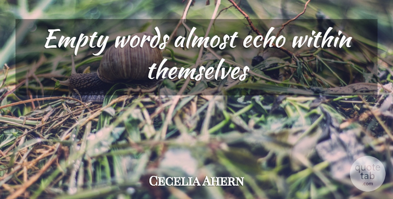 Cecelia Ahern Quote About Echoes, Empty, Empty Words: Empty Words Almost Echo Within...