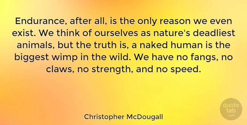 Christopher McDougall Quote About Thinking, Animal, Endurance: Endurance After All Is The...