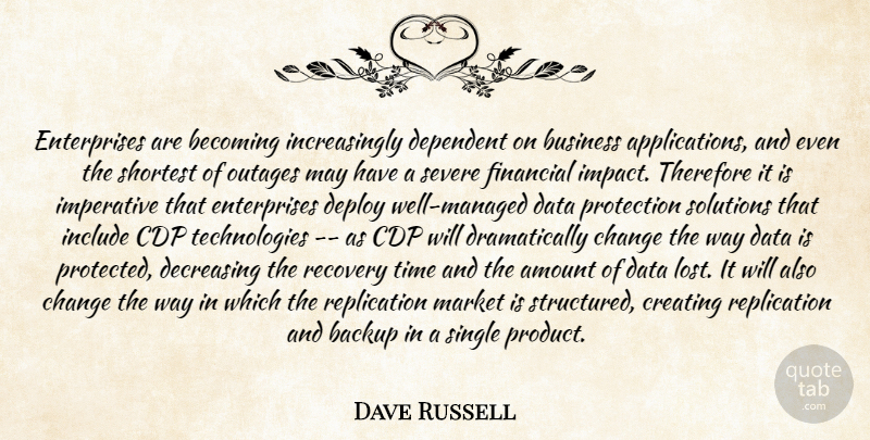 Dave Russell Quote About Amount, Backup, Becoming, Business, Change: Enterprises Are Becoming Increasingly Dependent...