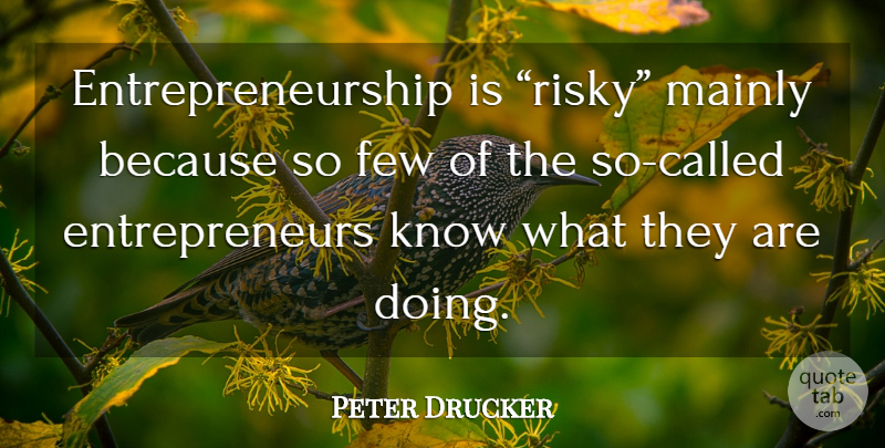 Peter Drucker Quote About Entrepreneur, Entrepreneurship, Knows: Entrepreneurship Is Risky Mainly Because...