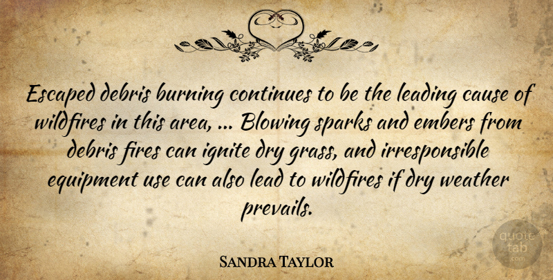 Sandra Taylor Quote About Blowing, Burning, Cause, Continues, Debris: Escaped Debris Burning Continues To...