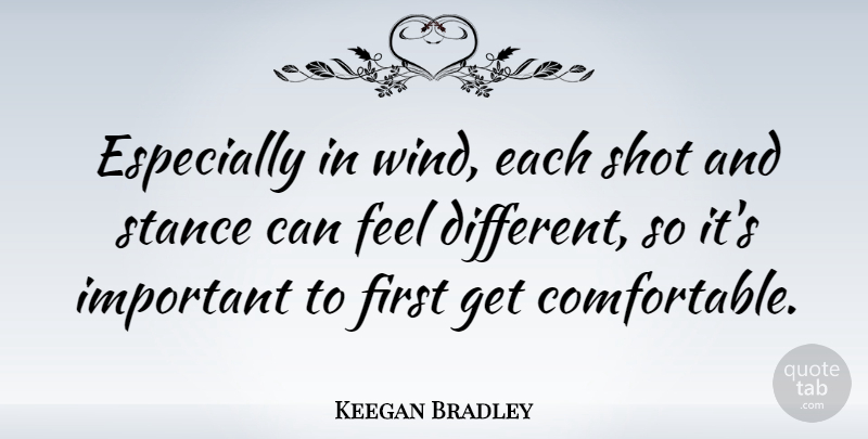 Keegan Bradley Quote About Shot, Stance: Especially In Wind Each Shot...