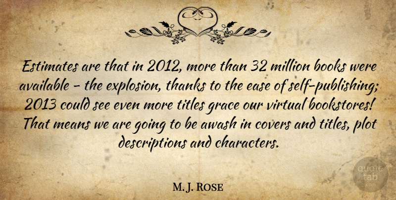 M. J. Rose Quote About Available, Covers, Ease, Estimates, Means: Estimates Are That In 2012...