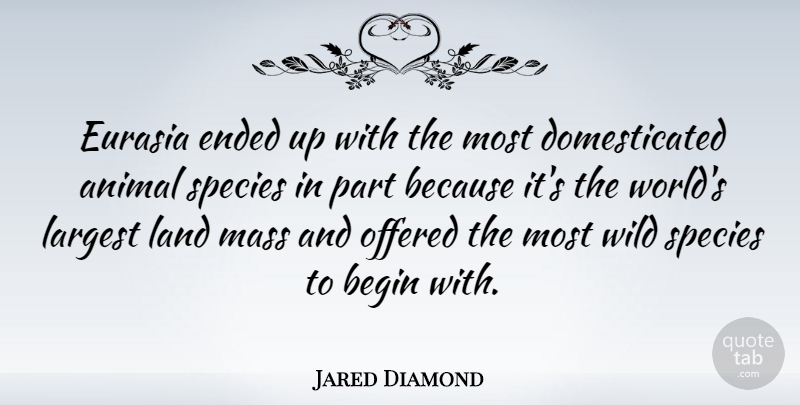 Jared Diamond Quote About Animal, Land, World: Eurasia Ended Up With The...