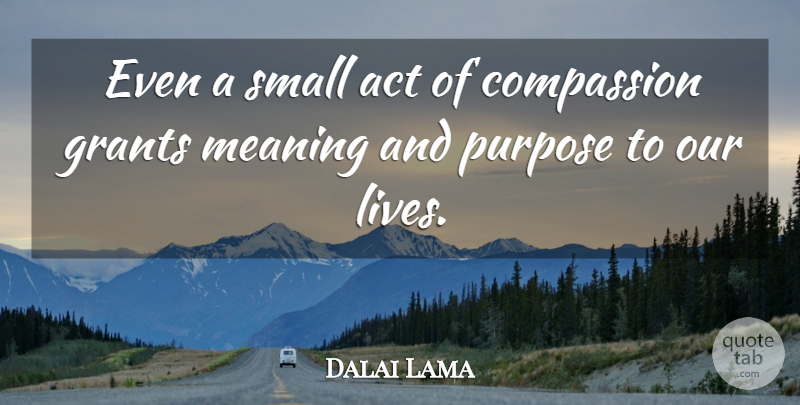 Dalai Lama Quote About Compassion, Small Acts, Purpose: Even A Small Act Of...