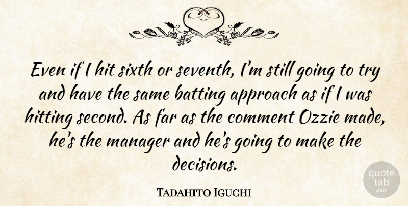 Tadahito Iguchi Quote About Approach, Batting, Comment, Far, Hit: Even If I Hit Sixth...