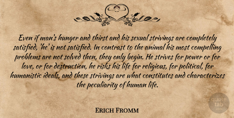 Erich Fromm Quote About Religious, Animal, Men: Even If Mans Hunger And...