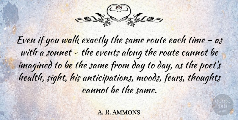 A. R. Ammons Quote About Sight, Events, Anticipation: Even If You Walk Exactly...