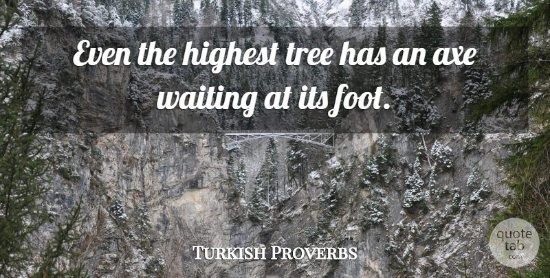 Turkish Proverbs Quote About Axe, Highest, Proverbs, Tree, Waiting: Even The Highest Tree Has...