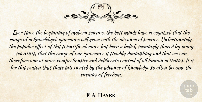 F. A. Hayek Quote About Advance, Aim, Beginning, Best, Control: Ever Since The Beginning Of...
