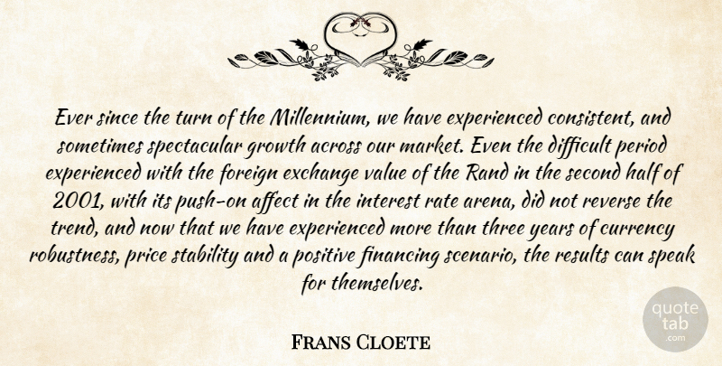 Frans Cloete Quote About Across, Affect, Currency, Difficult, Exchange: Ever Since The Turn Of...